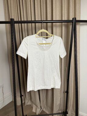 Akris Punto | Size 8 | Stretch Cotton T-Shirt in White with Mesh Panel